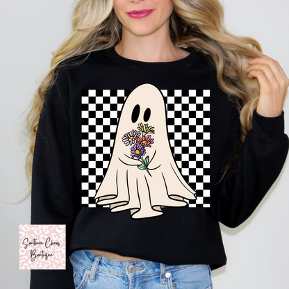 Checkered Ghost With Flowers