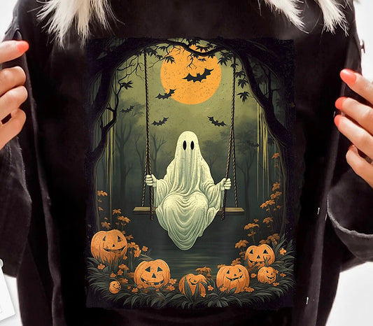 Ghost On A Swing With Pumpkins