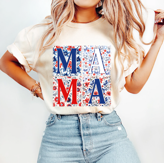Mama Floral Red, White, Blue
