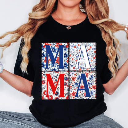 Mama Floral Red, White, Blue